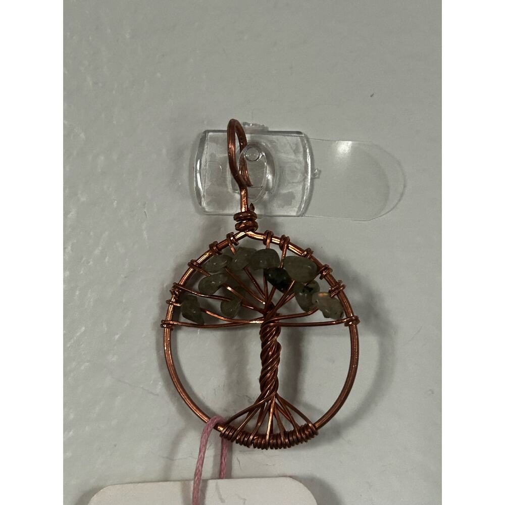 Handmade Copper and Serpentine Crystal Tree of life 3.5x2” Wall Decor